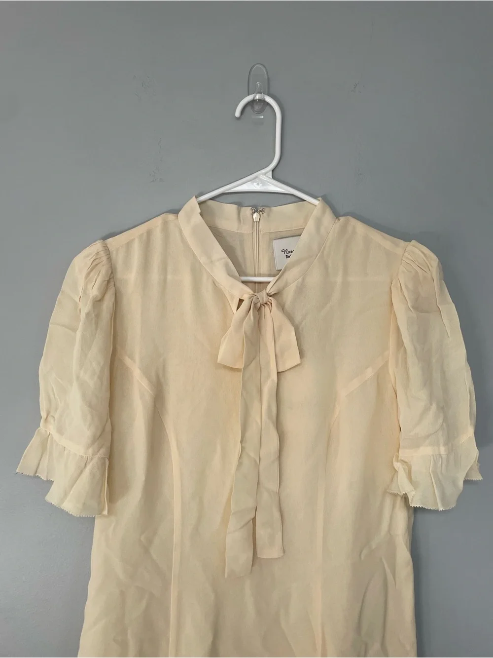 Reformation - Nara Smith - Whimsical Dress in Sugar - Cream Tie-Neck Mini Dress